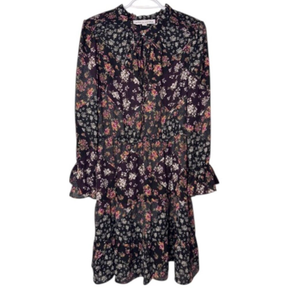 Emma & Michele black floral long sleeved midi dress size M